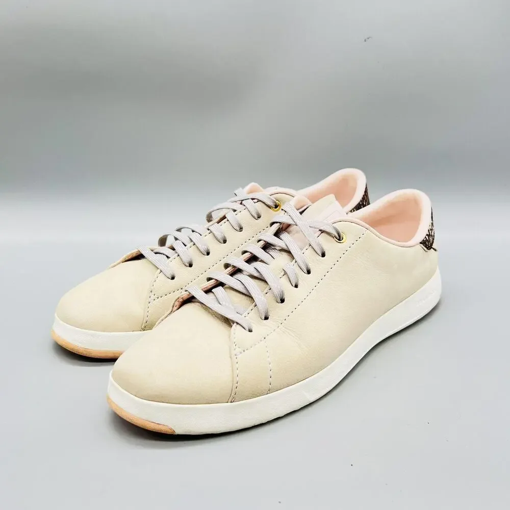 Cole Haan Shoes Womens 10 Beige Leather GrandPro Snake Print Sneakers Comfort